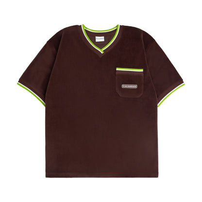 CHRISSY velvet v-neck tee brown